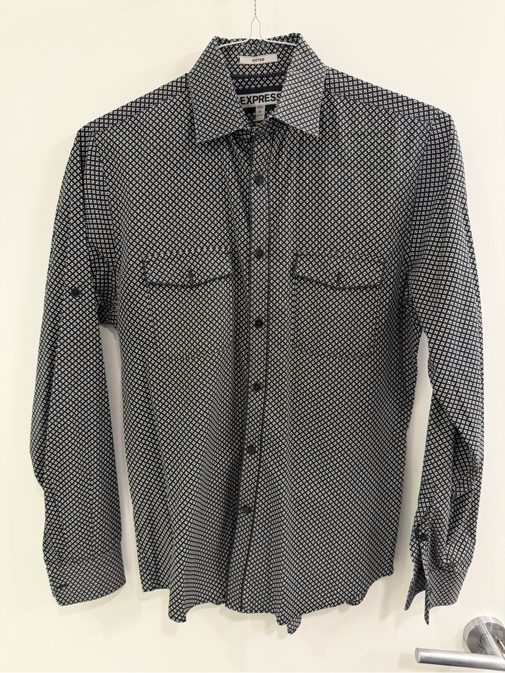 Express Black and White Geometric Print Button-Down Shirt